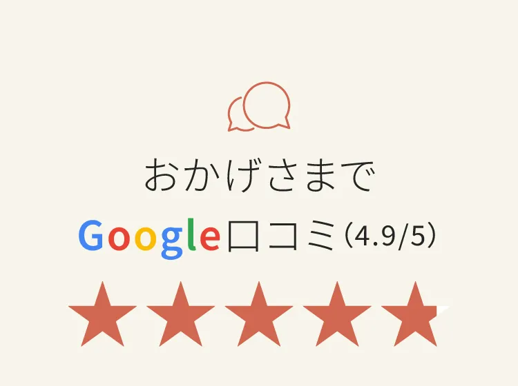 おかげさまでグーグル口コミ5段階中4.9の高評価