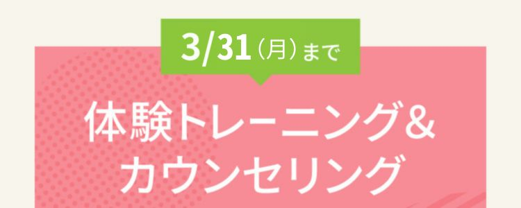 2024年12月31日　火曜日まで体験トレーニングが通常3,980円のところ当日入会で無料