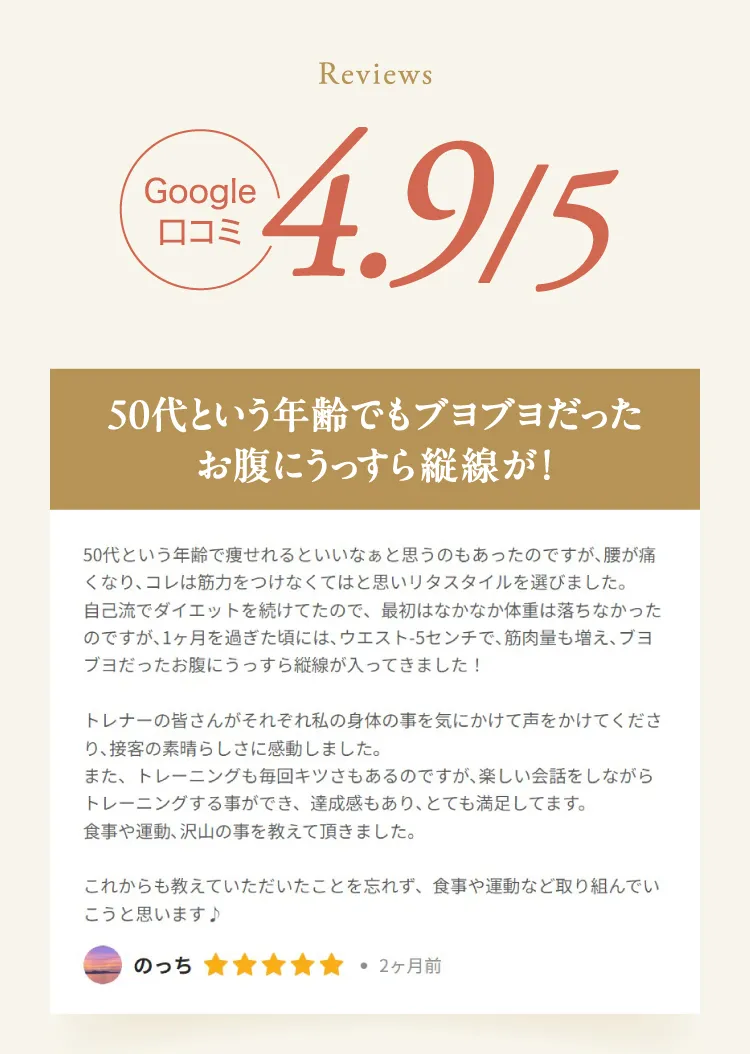 Google口コミ5段階中4.9